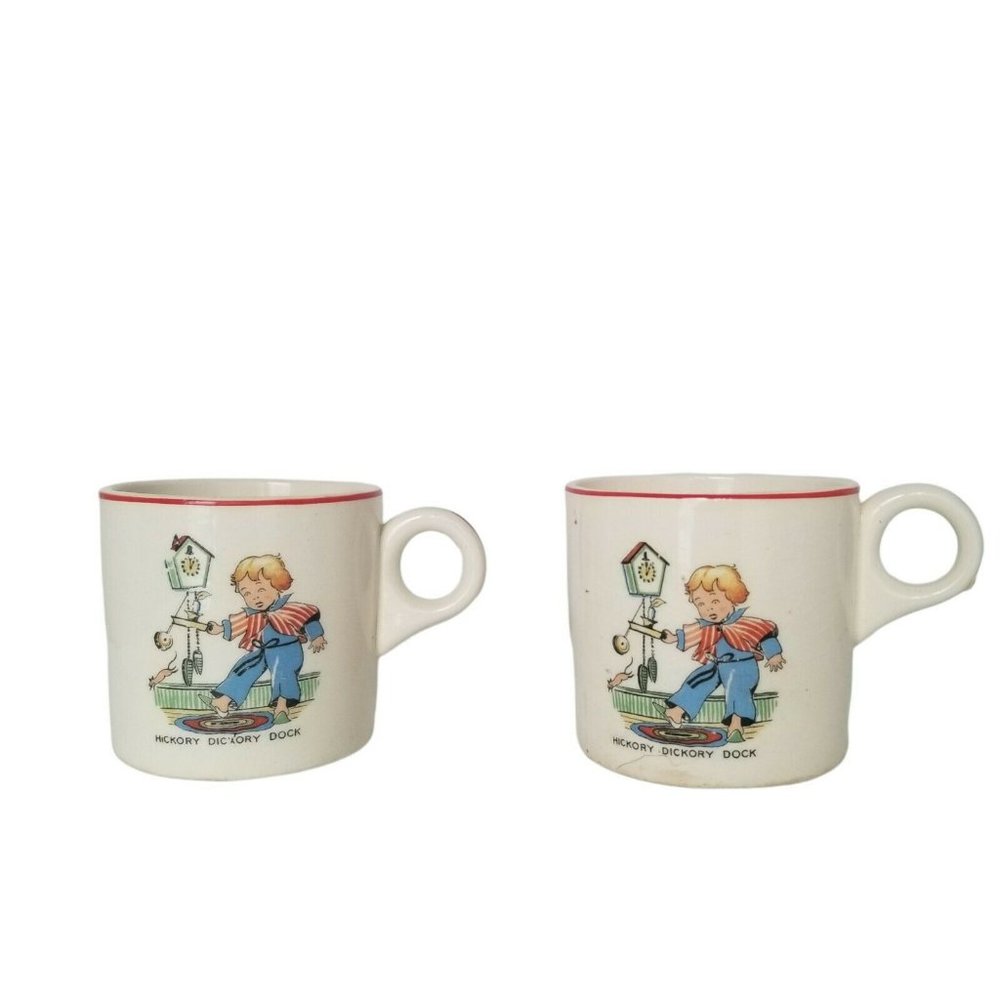 Vintage Children's Cup Hickory Dickory Dock Nursery Rhyme Lot of 2 Decorative